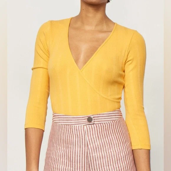 NWT Mara Hoffman Kaia Yellow Large V-Neck Bodysuit - Picture 4 of 6